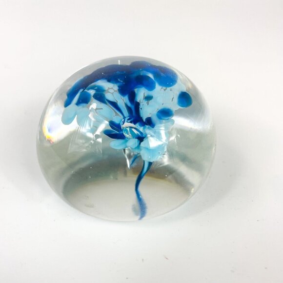 Shirley Elford Art Glass  Blue speckled Flower Paperweight - Picture 2 of 7